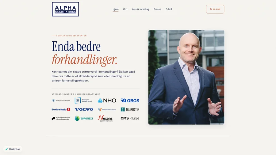 Skjermbilde av nettsiden til Alpha Negotiations