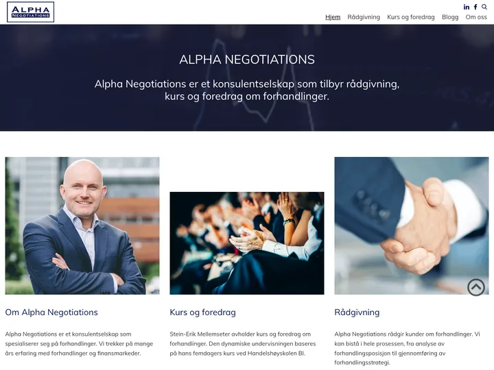 Den gamle forsiden til Alpha Negotiations