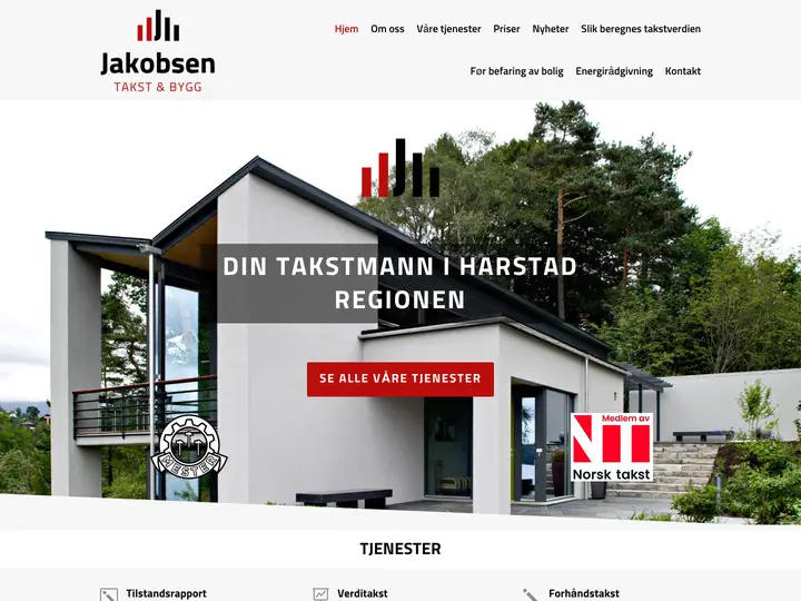 Den gamle forsiden til Jakobsen Takst & Bygg