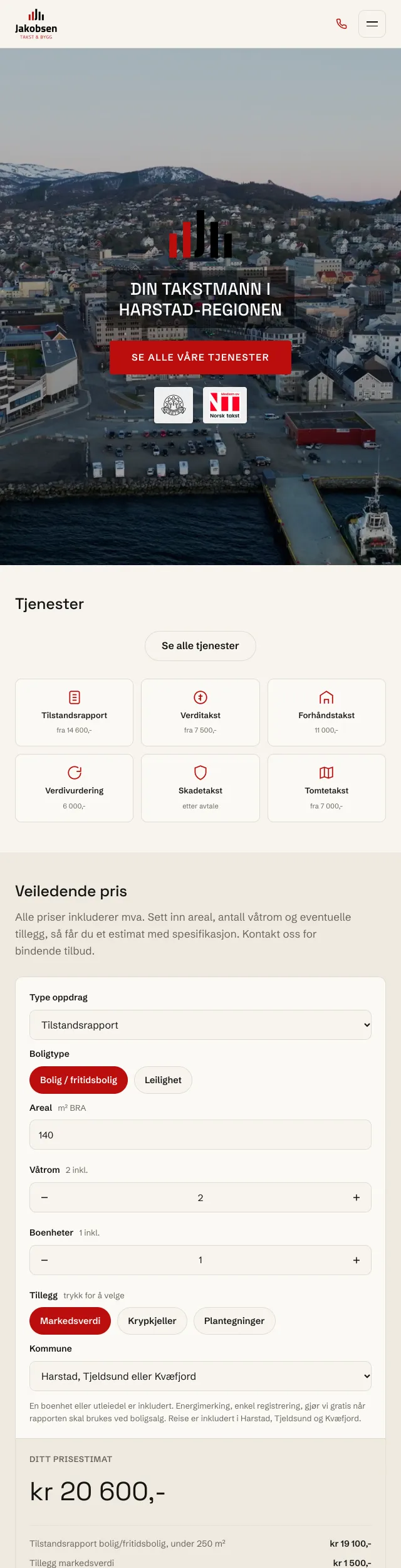 Nettsiden til Jakobsen Takst & Bygg