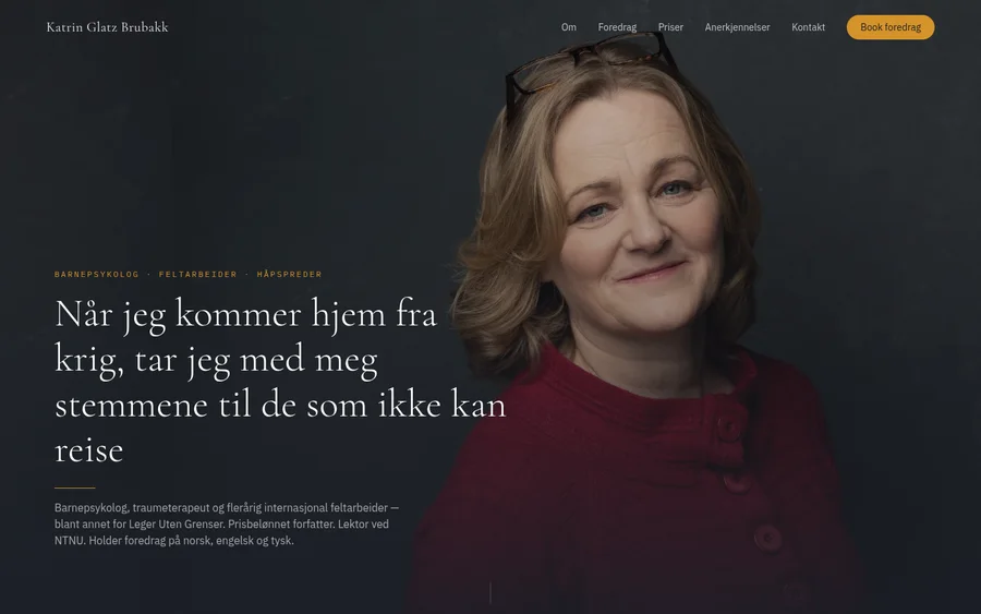 Skjermbilde av nettsiden til Katrin Brubakk