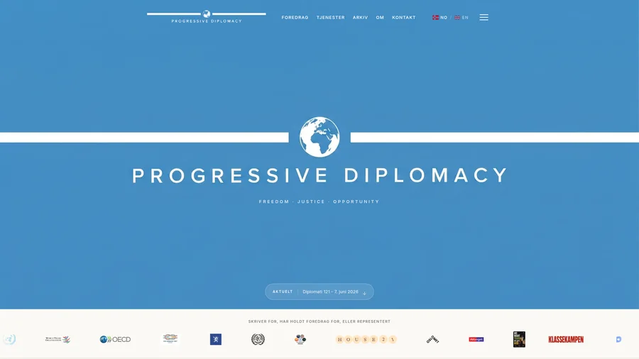 Skjermbilde av nettsiden til Progressive Diplomacy