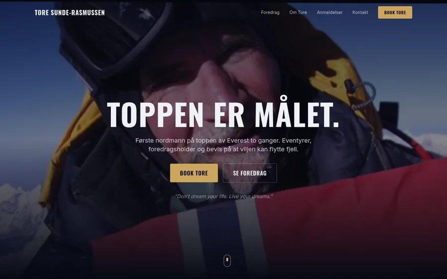 Skjermbilde av nettsiden til Tore Sunde-Rasmussen