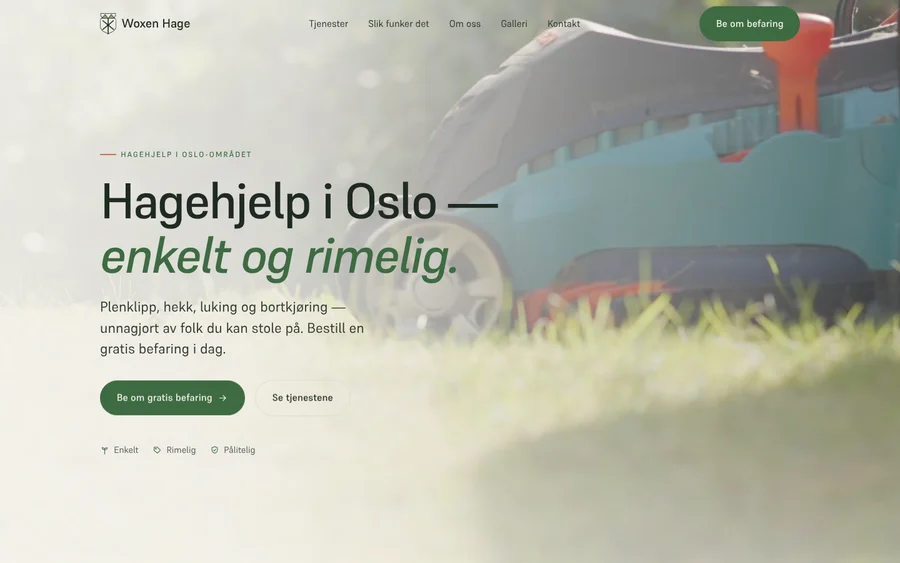 Skjermbilde av nettsiden til Woxen Hage